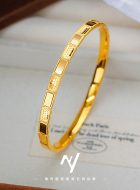 真空电镀24k金包铜cnc手镯女轻奢高级感格子爆闪龙鳞手镯实体货源