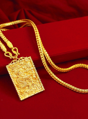 纯铜镀金首饰 越南沙金仿金古法龙牌吊坠 直播款义气关公吊牌项饰