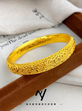 2025新款国潮新中式镂空花丝吉祥凤凰婚庆大手镯手环新娘货源批发