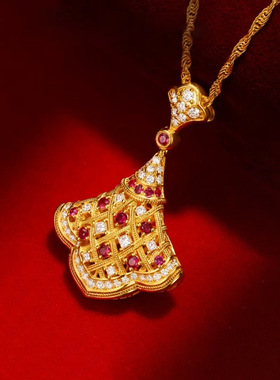 金店同款沙金唐宫盛宴唐韵花颜吊坠项链小裙子锁骨链精送女友礼物