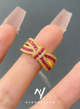 轻奢高级感交织蝴蝶沙金戒指富家千金公主风上点钻戒指批发送闺蜜