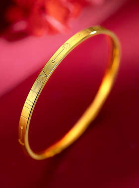 5D矿金cnc工艺车花1314手镯女镀金罗马数字一生一世手环货源批发