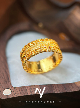 周家同款沙金新中式花丝编织腰缠万贯女戒指轻奢食指戒送闺蜜指环