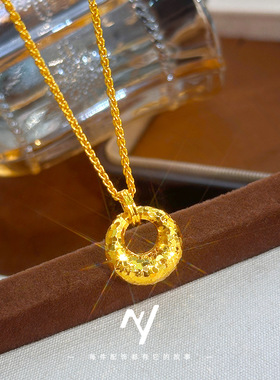 金店同款沙金碎冰冰金金坨坨实心吊坠锁骨链轻奢 送女友礼物批发