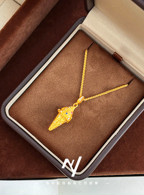 金店同款沙金古法点钻炫彩冰淇淋吊坠项链可爱甜筒锁骨链女送礼物