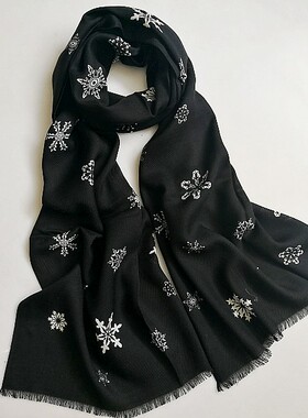 羊毛情侣围巾雪花通用保暖大披肩