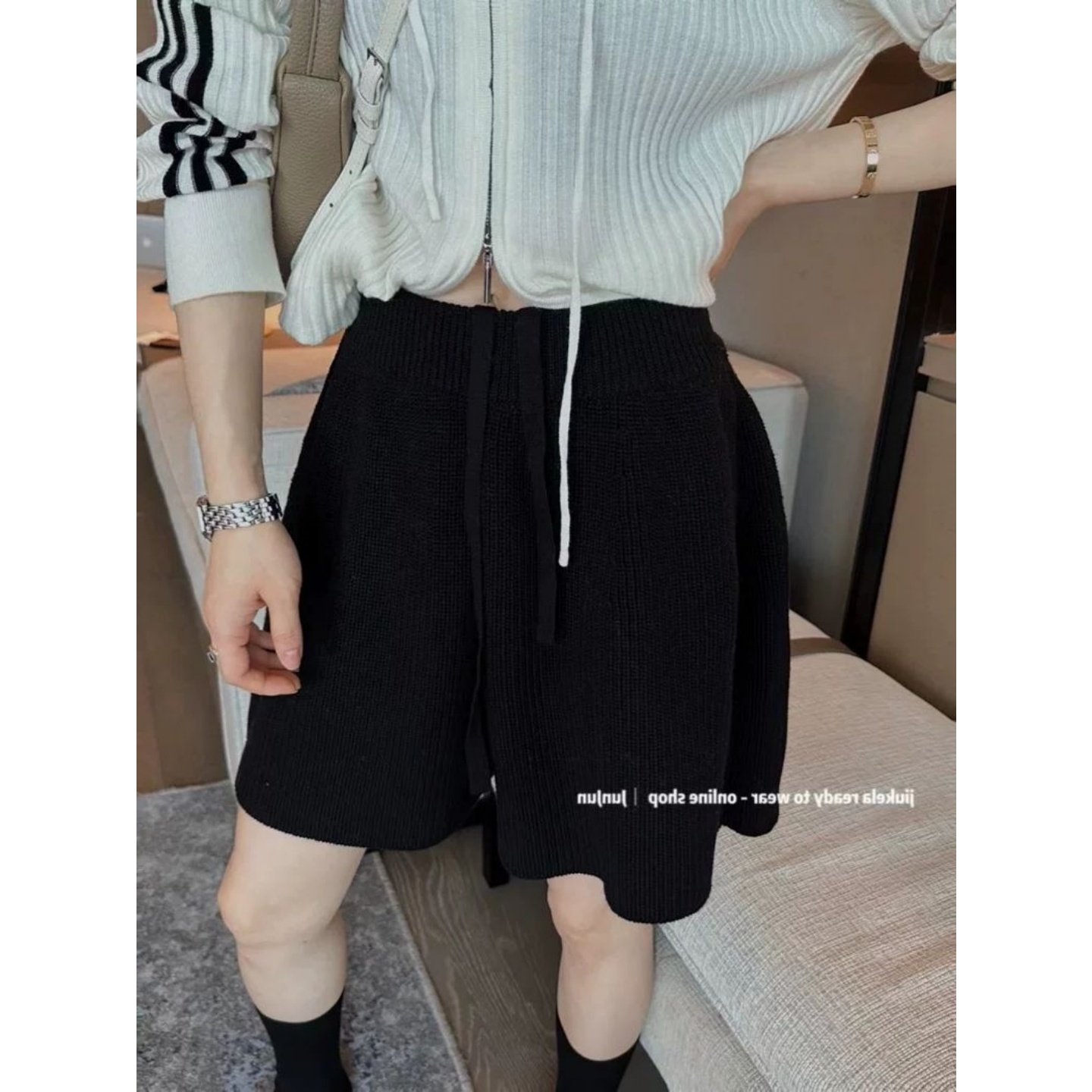 秋冬极简风灰色针织A字裤300斤大码胖MM高腰显瘦遮肉松紧腰短裤子,淘宝优惠券,粉丝福利购,淘宝优惠卷