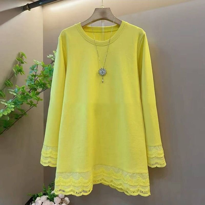 春秋季美式时尚胖妹妹300斤特大码纯色甜美风ins女款蕾丝拼接T恤,淘宝优惠券,粉丝福利购,淘宝优惠卷