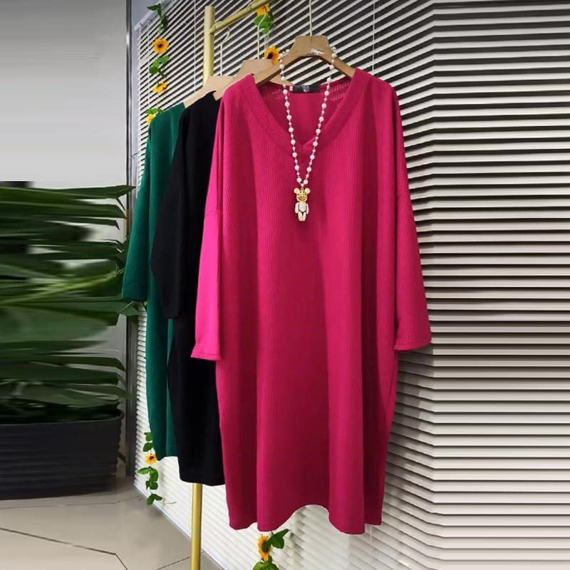 胖妹妹宽松休闲纯色法式慵懒风300斤春秋季中长款连衣裙大码女装,淘宝优惠券,粉丝福利购,淘宝优惠卷