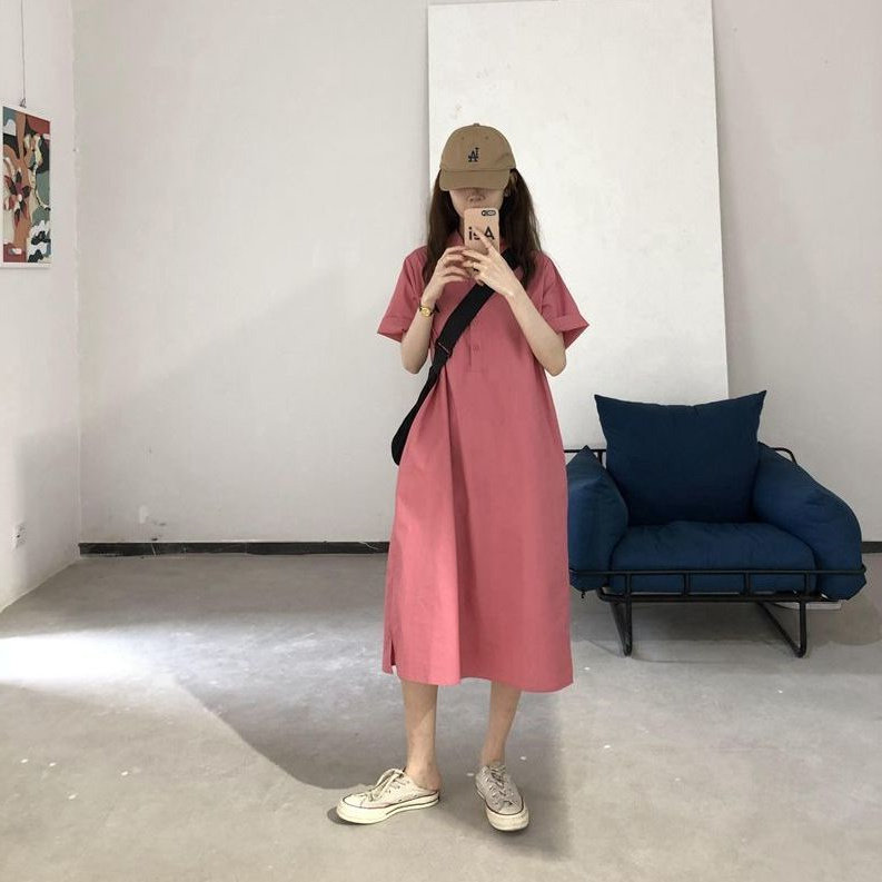 大码夏装300斤胖MM宽松显瘦设计感小众过膝长款短袖衬衫连衣裙女,淘宝优惠券,粉丝福利购,淘宝优惠卷