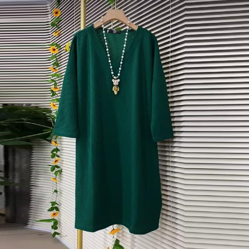 胖妹妹宽松休闲纯色法式慵懒风300斤春秋季中长款连衣裙大码女装,淘宝优惠券,粉丝福利购,淘宝优惠卷