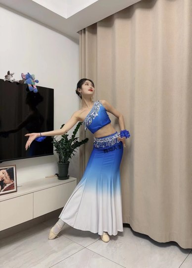 新款傣族舞蹈演出服傣族舞台表演服孔雀舞鱼尾裙艺考服傣族舞蹈女