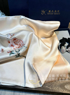 非遗纯手工真丝苏绣丝巾宋锦发圈