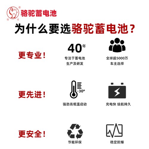 骆驼蓄电池l2400适配奇瑞风云2艾瑞泽5瑞虎3汽车电瓶12V60AH电池 - 图0