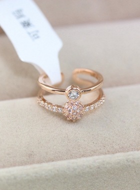 克莱玛时尚满钻球锆石秀气百搭开口戒戒指