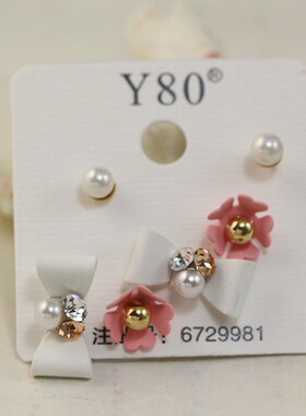 y80饰品韩版花瓣甜美风耳钉珍珠