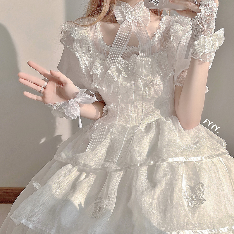 【售完展示】少女椿 BlackSwan lolita芭蕾一字肩doll感小白裙-图2