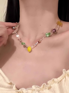 夏日多巴胺彩色柠檬串珠项链