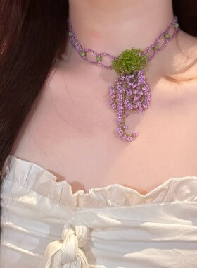 春夏森系手工串珠花朵choker颈链