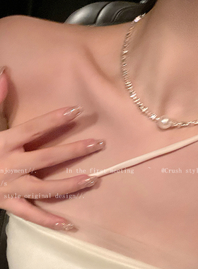 不规则碎银子珍珠吊坠项链女
