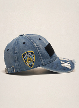 Fleamarket复古水洗重工魔术贴NYPD刺绣棒球帽子男女潮牌鸭舌帽