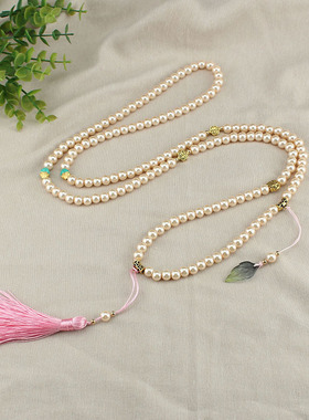 新中式国风仿珍珠长款斜挎链