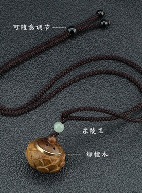 复古绿檀木香囊吊坠项链可打开