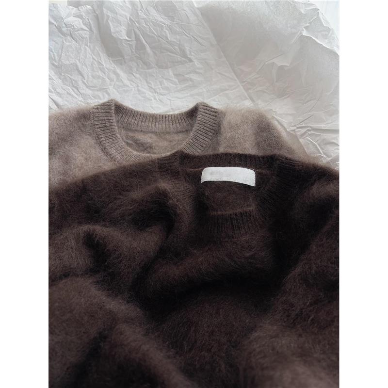 CHAO级！美拉德复古咖色羊毛拉绒毛衣女冬季软糯慵懒风针织衫 - 图1