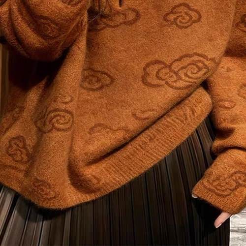 牛X货 巨炸裂！棕色新中式国风毛衣女秋冬高级感宽松内搭针织上衣 - 图2