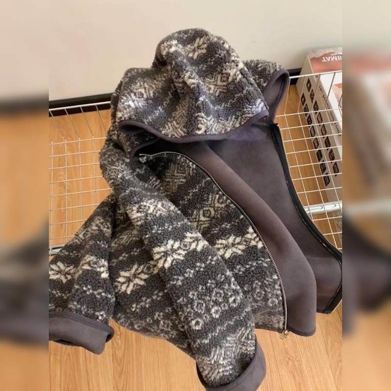 巨好看的初冬外套摇粒绒羊羔绒费尔岛提花圣诞款连帽保暖上衣女装,淘宝优惠券,粉丝福利购,淘宝优惠卷