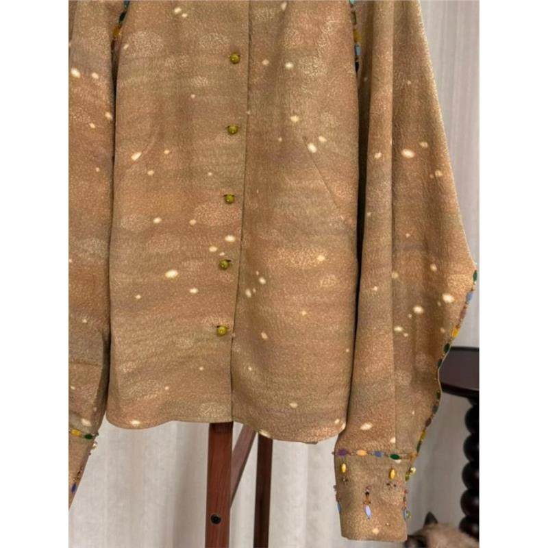 高端小资法式别致上衣姜黄色钉珠亮片衬衫女秋高级感轻奢减龄洋气,淘宝优惠券,粉丝福利购,淘宝优惠卷