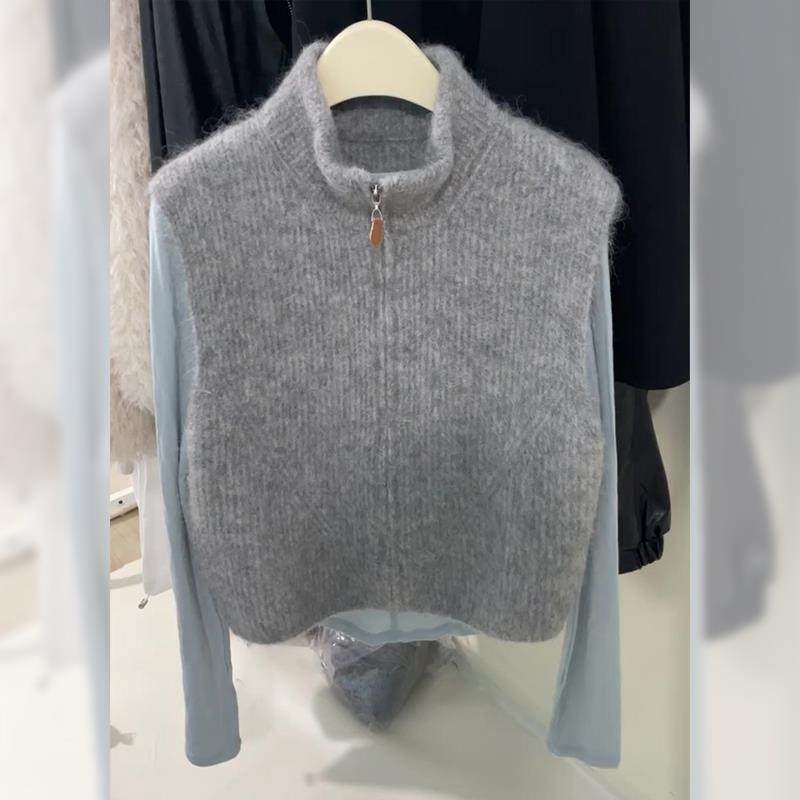 怒推！舒适简约高领双拉链针织马甲女冬季气质百搭显瘦打底衫背心,淘宝优惠券,粉丝福利购,淘宝优惠卷