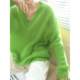 Very easy to wear, soft and glutinous! Good fit ~ Super pretty and pretty mohair green V-neck sweater top for women
