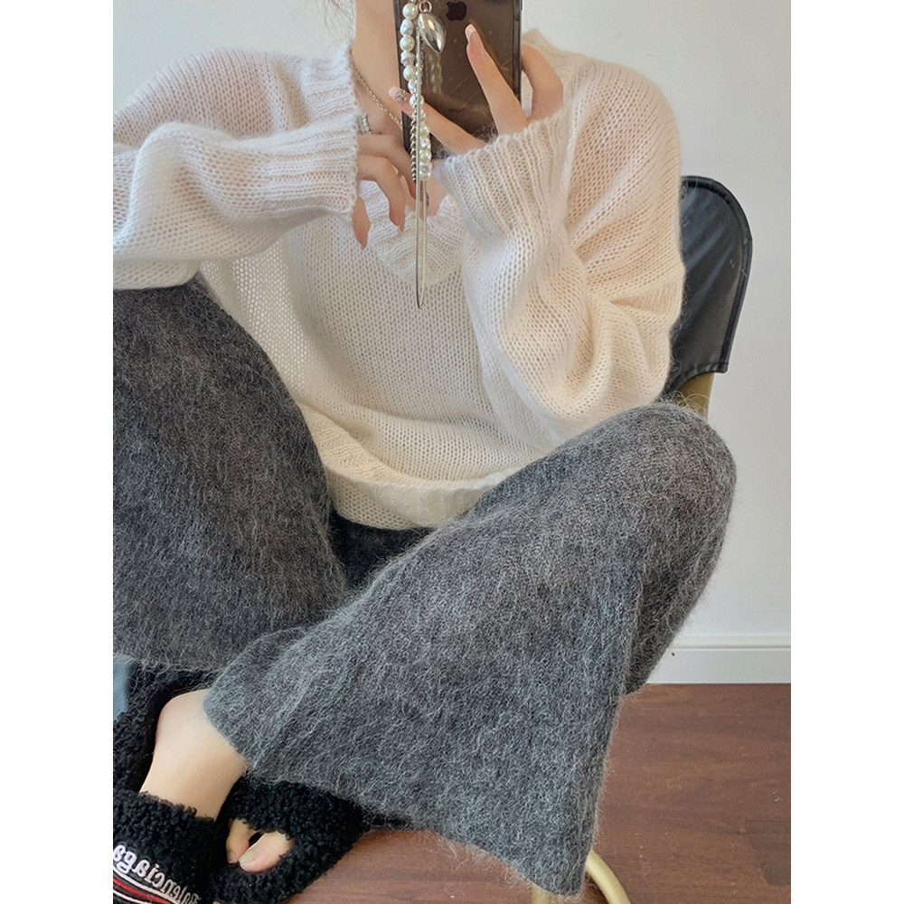 清仓捡漏~灰色羊毛羊绒阔腿裤女2024冬季新款小个子垂感显瘦裤子,淘宝优惠券,粉丝福利购,淘宝优惠卷