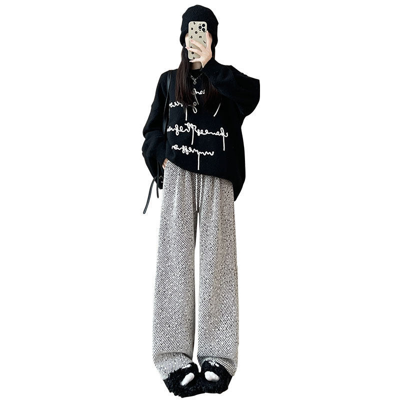 CHAO级推荐！加绒阔腿裤女秋加厚直筒宽松休闲垂感窄版小个子裤子,淘宝优惠券,粉丝福利购,淘宝优惠卷