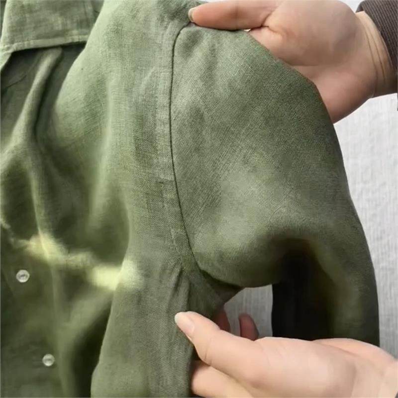 牛X货 巨炸裂！苔藓绿翻领单排扣亚麻衬衫+阔腿裤两件套女早春,淘宝优惠券,粉丝福利购,淘宝优惠卷