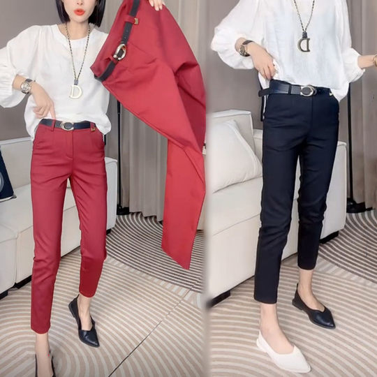 2025秋季加绒加厚小西裤女黑色烟管裤修身显瘦九分弹力休闲铅笔裤