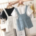 Áo thun trẻ em tay ngắn denim Bib Set 2019 Mùa hè Mới cho bé gái Bé gái Bộ đồ thủy triều - Quần jean quan ao babi Quần jean