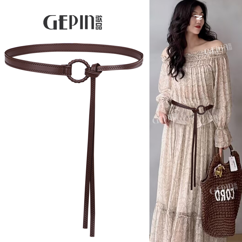 红色细腰带女免打孔小众设计感百搭复古装饰连衣裙子配牛仔裤皮带 - 图2