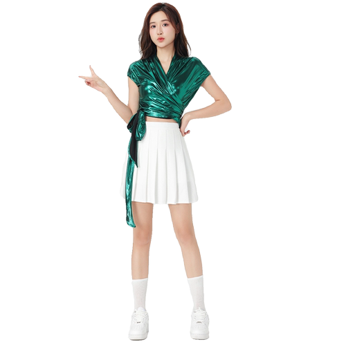 新款亮片爵士舞蹈服女成人学生啦啦队嘻哈DS演出服现代街舞服套装 - 图3