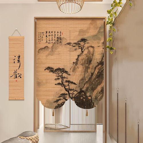 房间隔断帘山水画门帘遮挡帘屏风装饰竹帘卷帘出租屋宿舍隐私帘子 - 图3