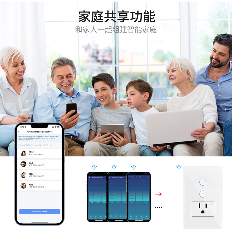 Tuya Smart台湾美规墙壁触摸开关插座手机APP定时GoogleHomeAlexa - 图0