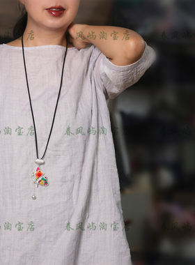 民族风刺绣老绣蓝染蝴蝶毛衣链