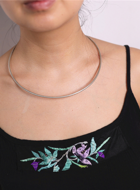 铜镀银男女手工苗银细项圈