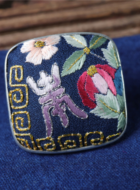 女镀银国风原创设计刺绣老绣戒指