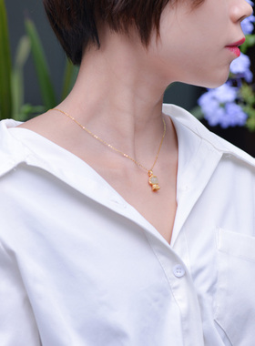 儒匪窝925银鎏金镶嵌超萌吊坠