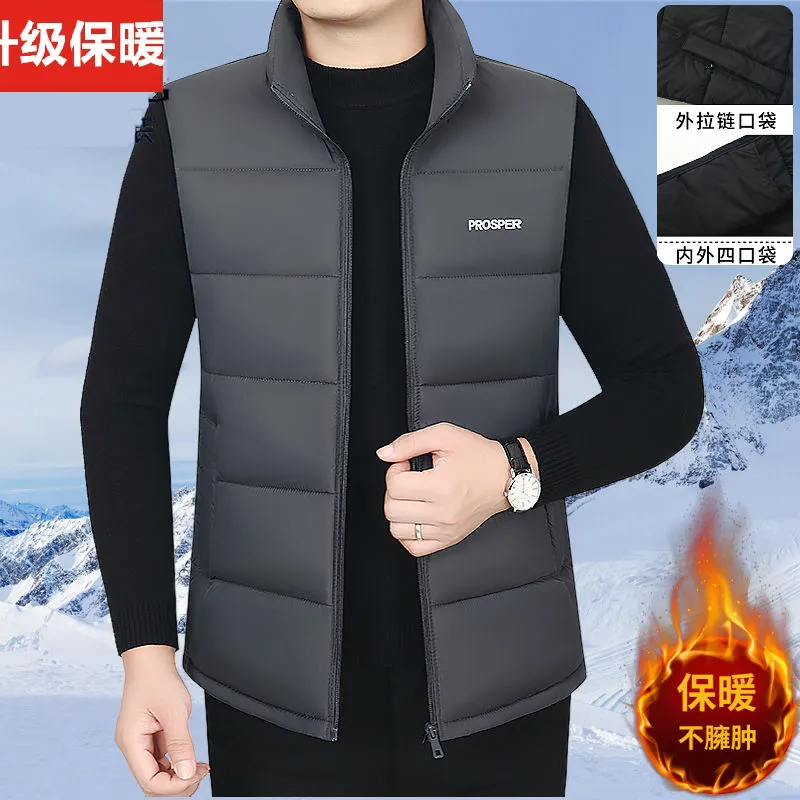 冬季羽绒棉马甲男士加厚保暖宽松背心外穿棉马夹外套坎肩拉链马甲 - 图3