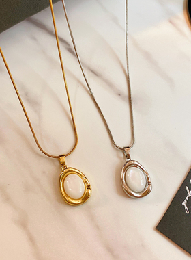 日韩风白色猫眼石吊坠情侣项链