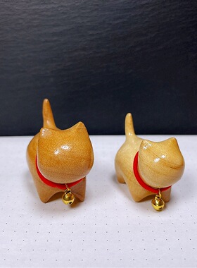 手工雕刻可爱樟木小猫咪 优雅猫 无相猫 招财猫福猫 创意萌宠摆件