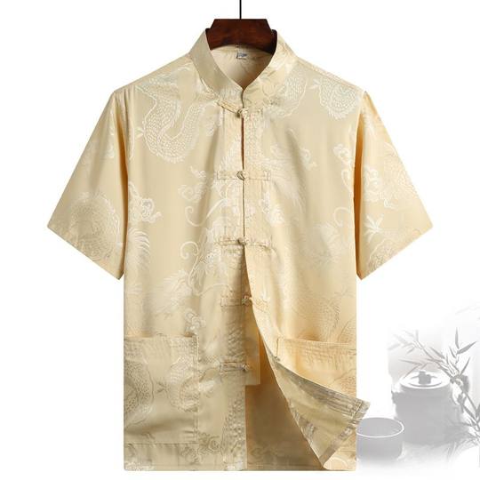 Summer short-sleeved Chinese silk ethnic large-size Tang suit